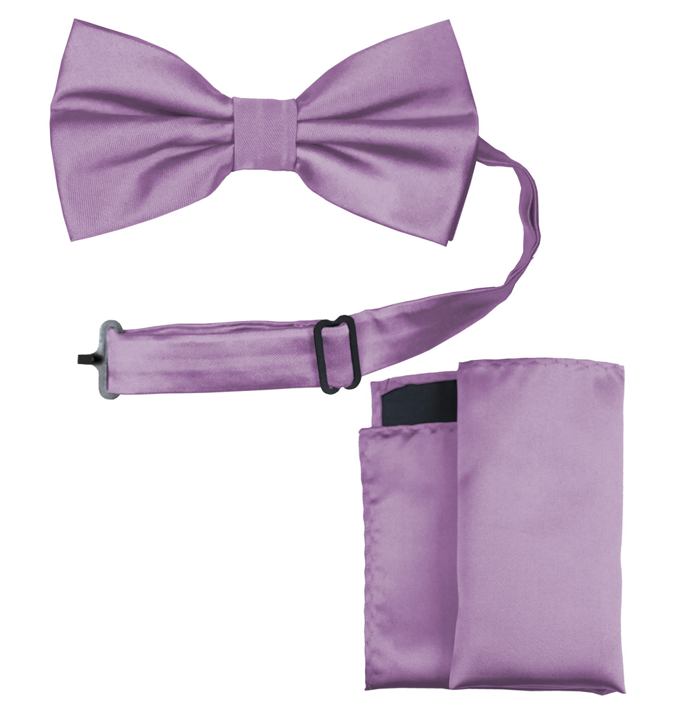 Solid Bow Tie and Handkerchief Set Lilac