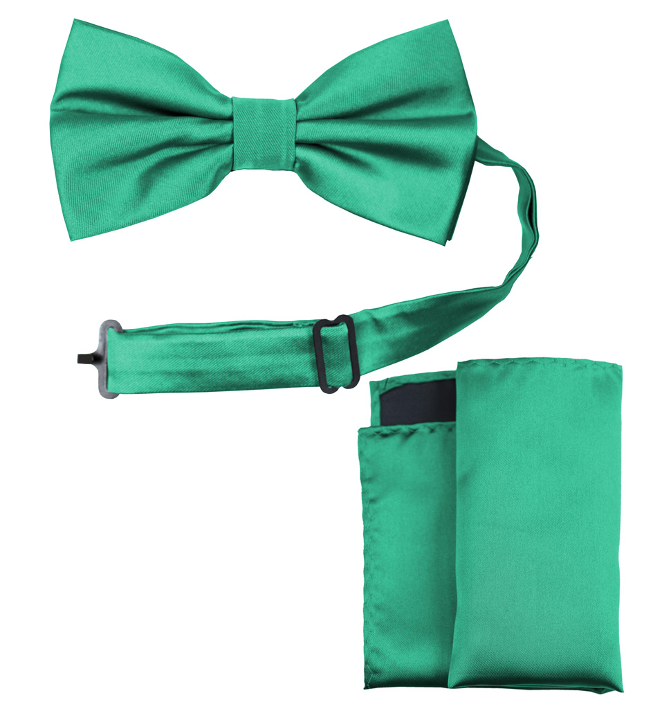 Solid Bow Tie and Handkerchief Set Mermaid Green