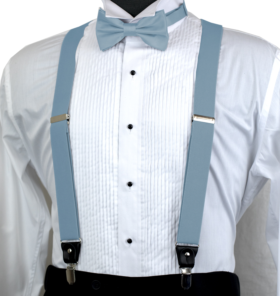 Solid Suspender Bow Tie And Handkerchief Set Ass11Rr