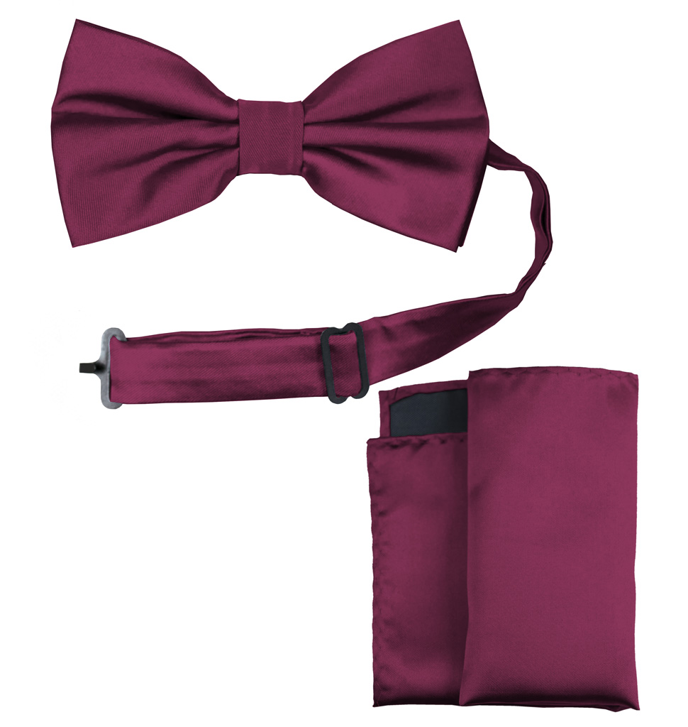 Solid Bow Tie and Handkerchief Set Magenta