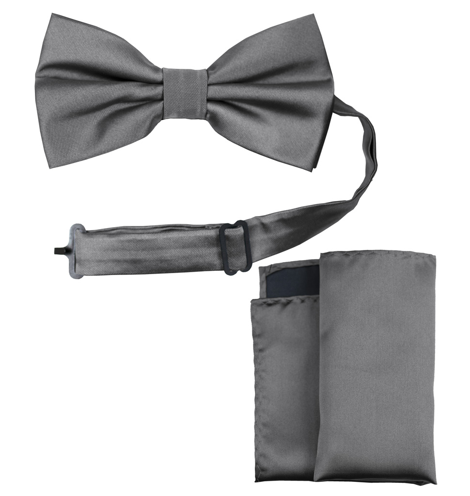 Solid Bow Tie and Handkerchief Set Dark Grey