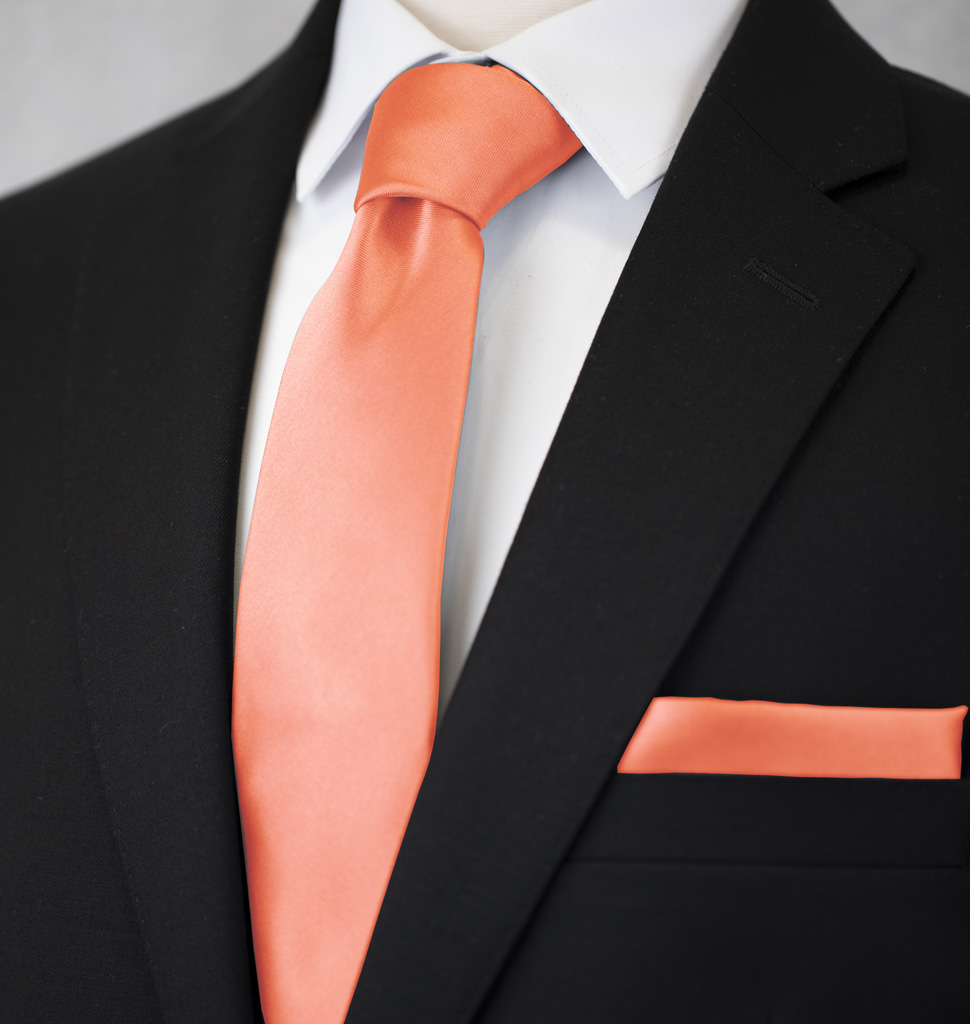 Solid Tie and Handkerchief Set Peach