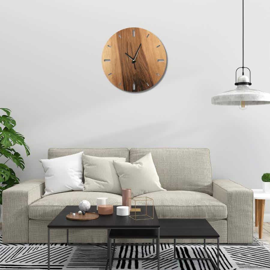 round wall clock walnut wood living room light 2.