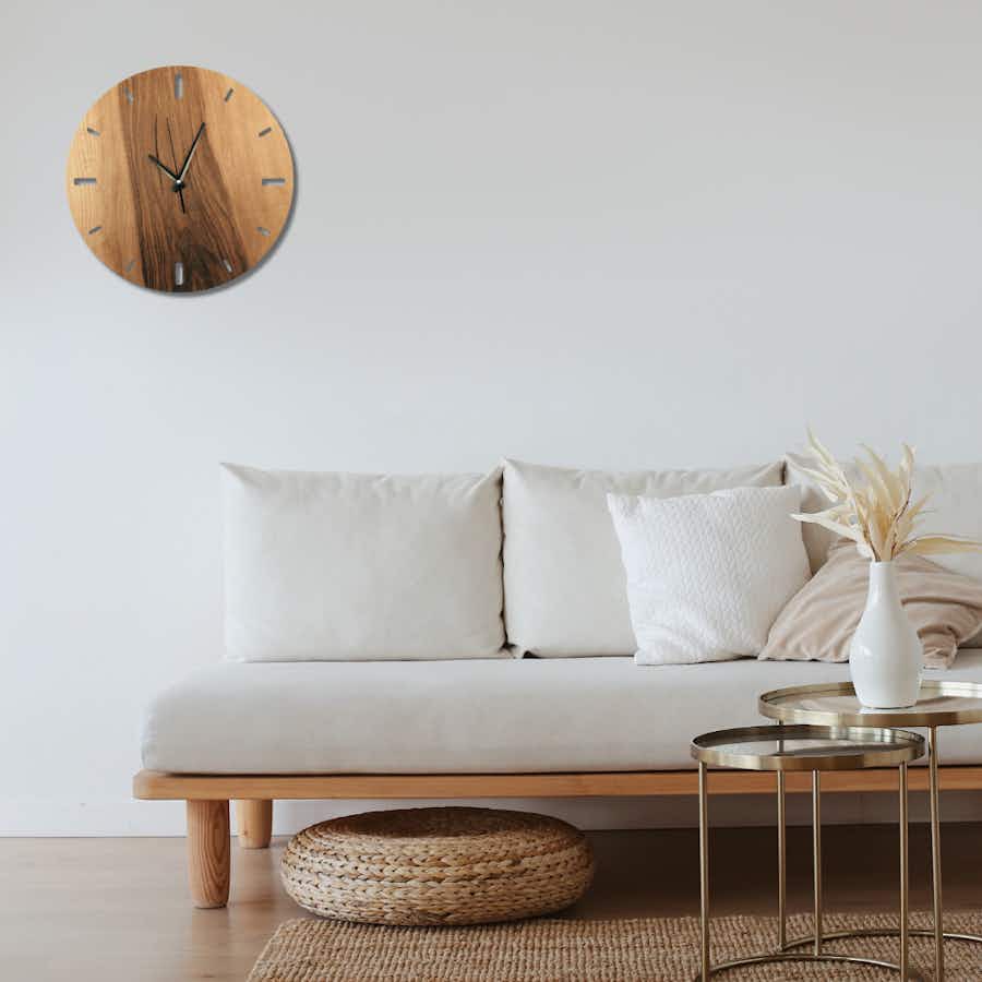 round wall clock walnut wood living room light 1.