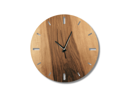 round wall clock walnut wood front view.