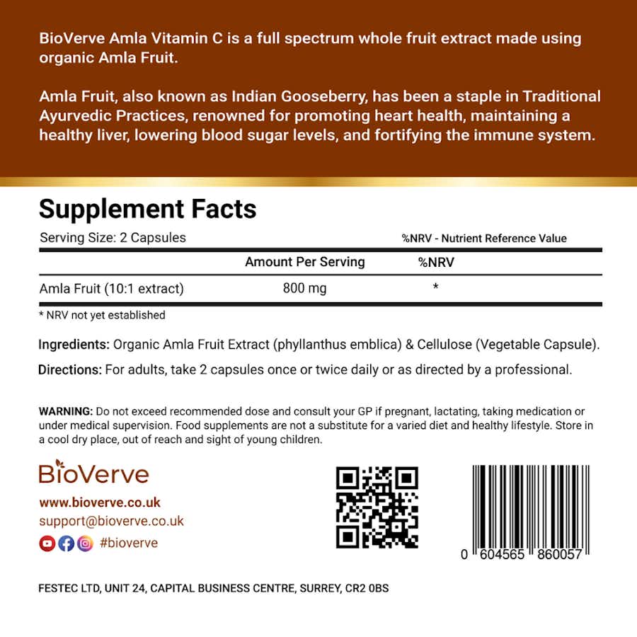 Amla Fruit Extract BioVerve back label