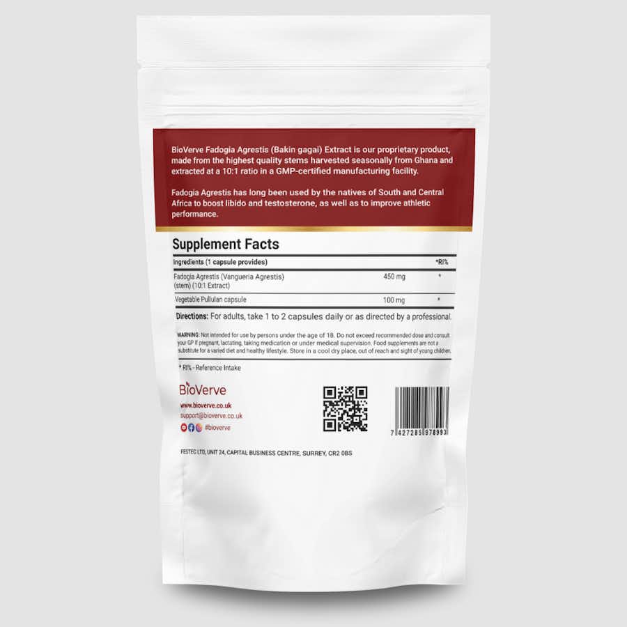 Fadogia Agrestis Extract 450mg pouch back