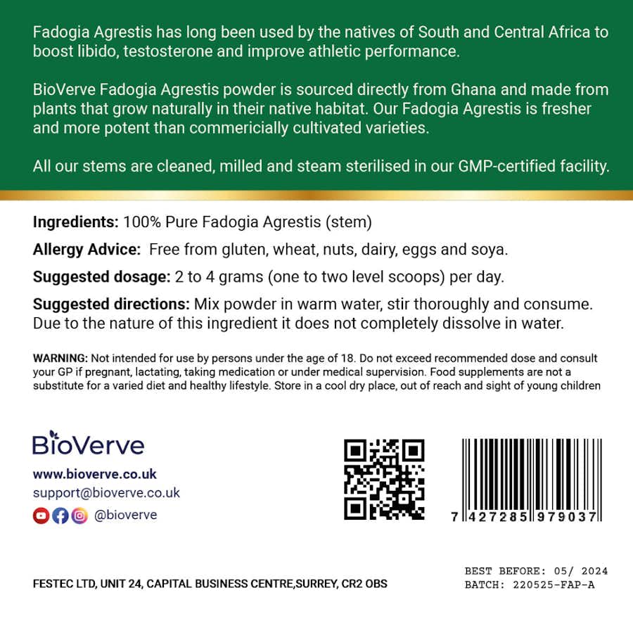 Ghanaian Fadogia Agrestis 60g Back Package description