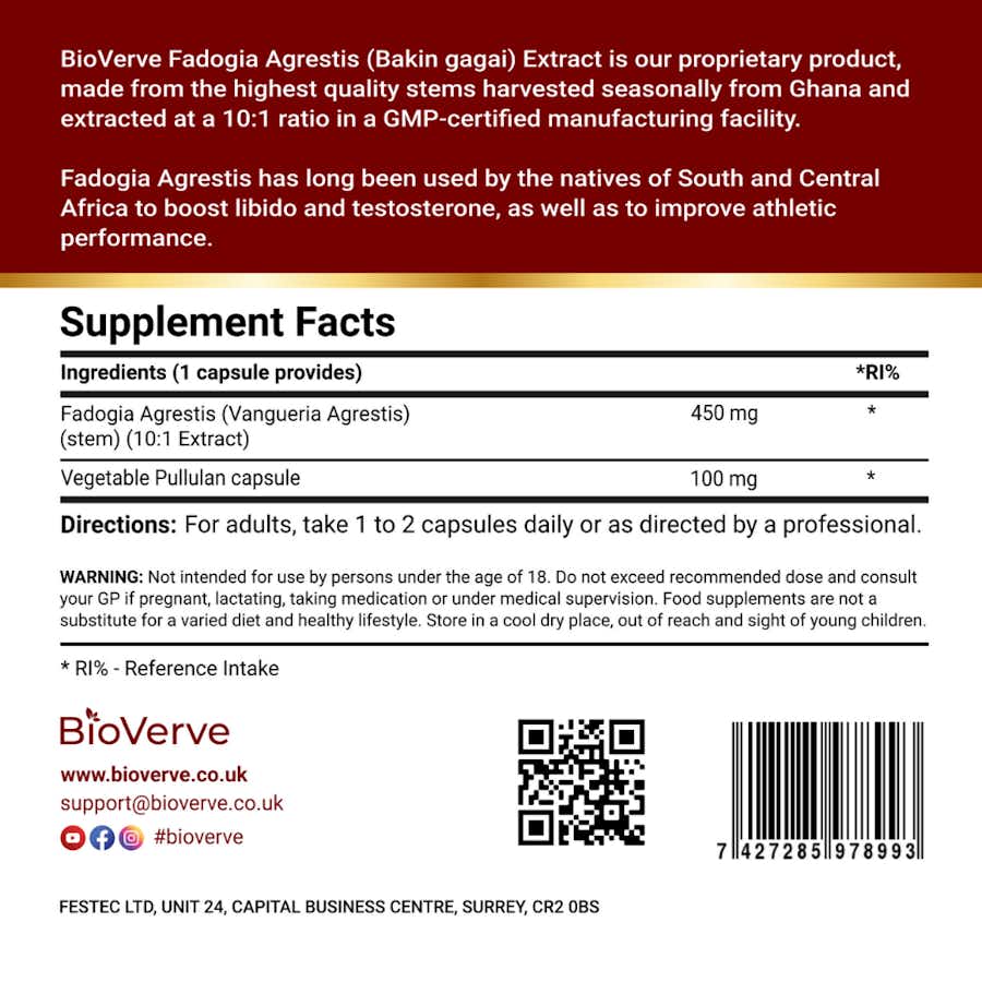 Fadogia Agrestis Extract 450mg back label