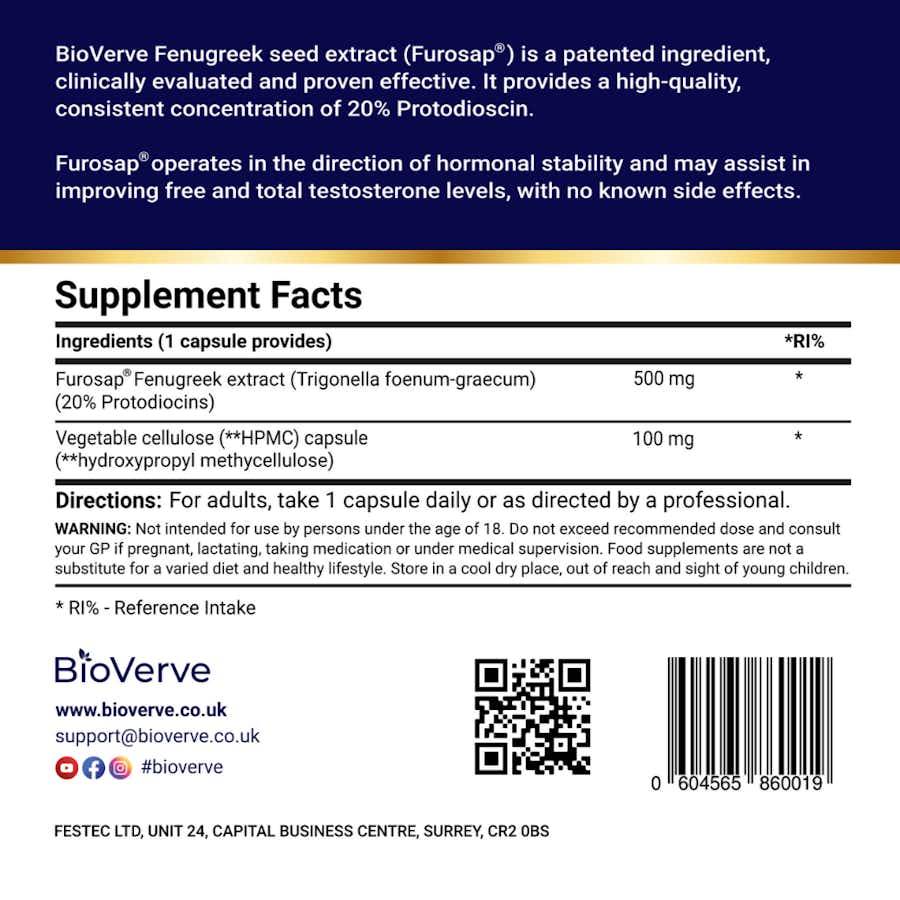 BioVerve Fenugreek Seed Extract (Furosap) backlabel