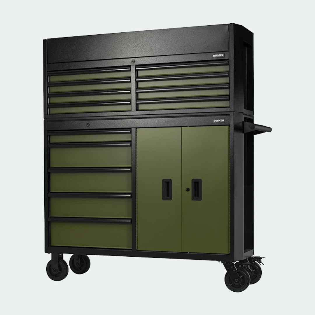 BUNKER® Combined Roller Cabinet and Tool Chest, 13 Drawer, 1310mm, Green