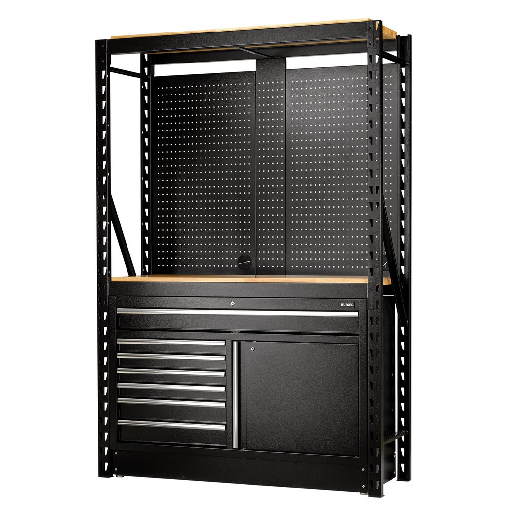 BUNKER 14 Piece Modular Storage Combo 2 Tier Racking with Pegboards and Floor Cabinet, 1500mm - 28005_1.jpg