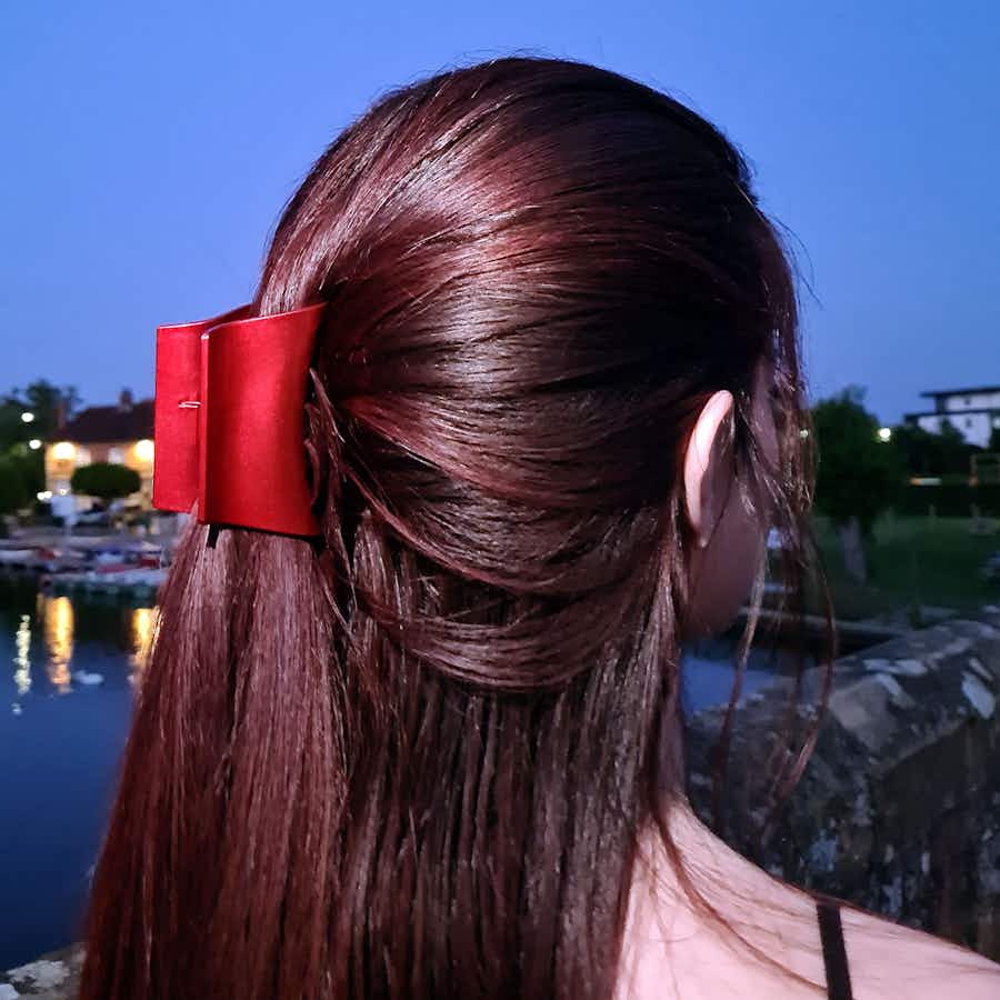 Modern Alice French Hair Claw Clip - Red | Lifestyle Shot | Ebuni Hair Accessories 