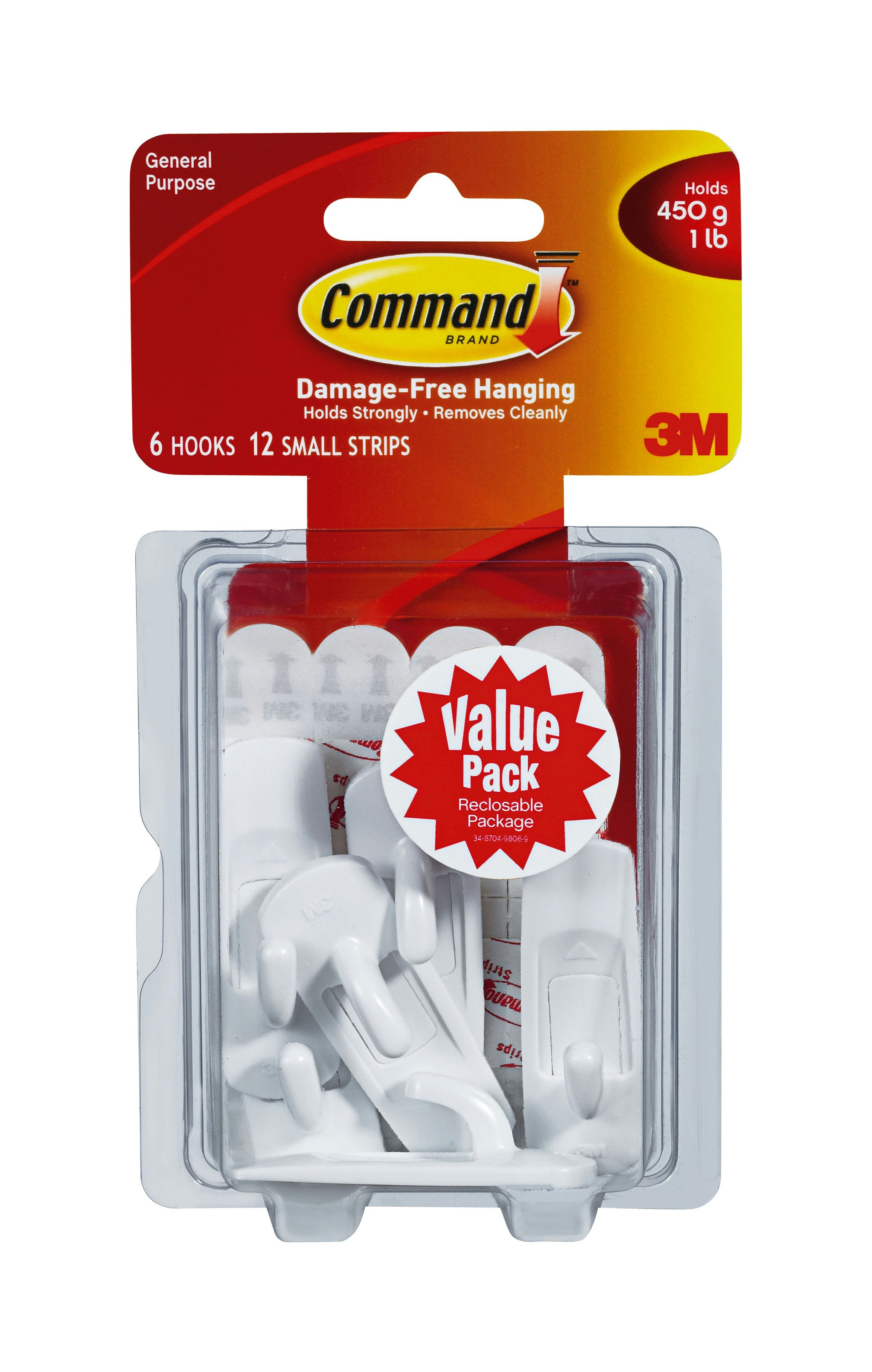 Command ™ Adhesive 17002VP Small Utility Hooks, Value Pack 6