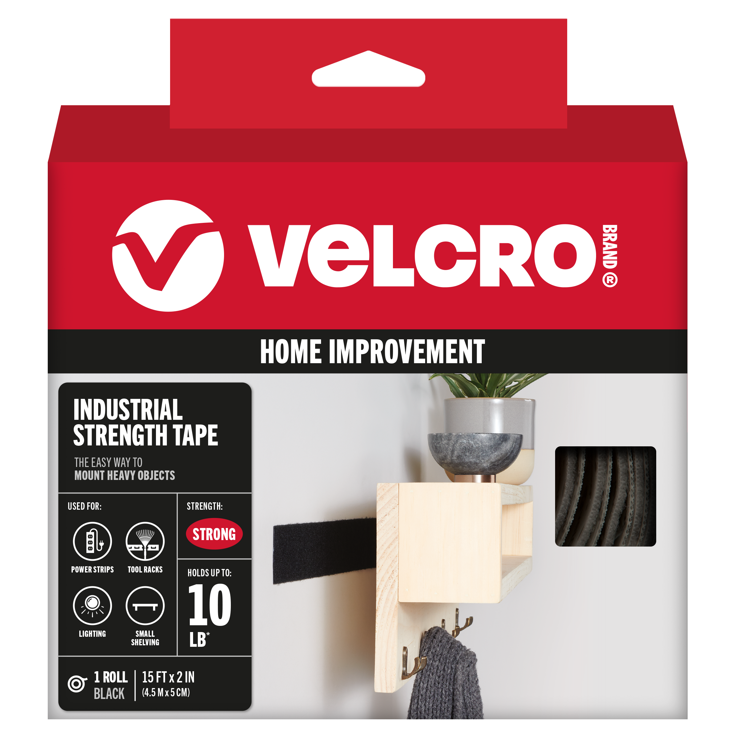 Industrial Strength VELCRO® Brand  Tape Hook \x26 Loop Black 2\x22 x 15\x22 / Industrial Strength Velcro - Heavy Duty Velcro - Commercial Grade Velcro