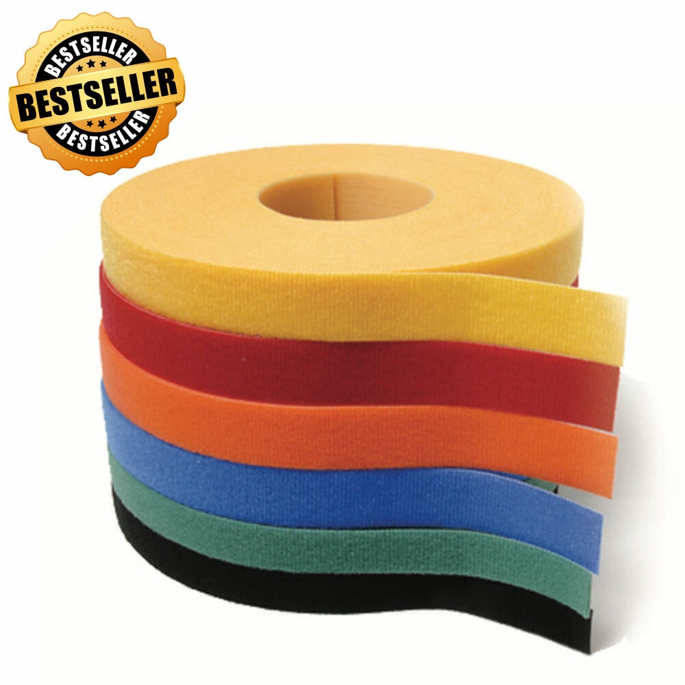Reusable Fastening Tape Cable Ties 3/4 Inch Double Side Hook Roll (25 Yard,  Black)