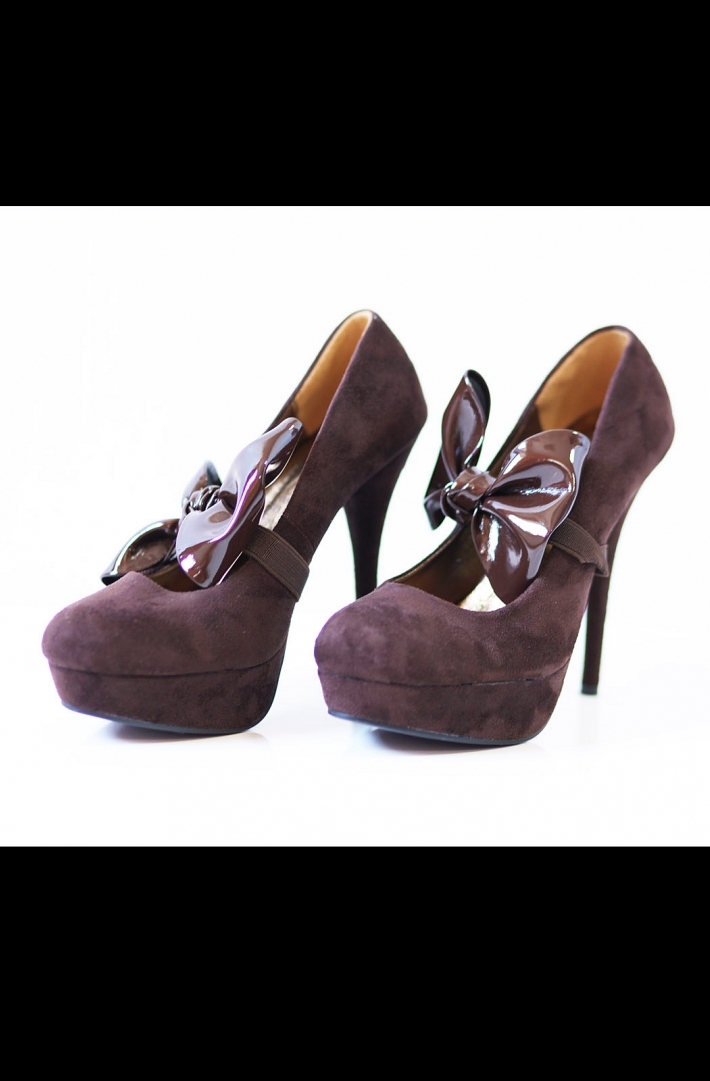2519-1 High-heeled pumps with bow on elastic band - Brown1