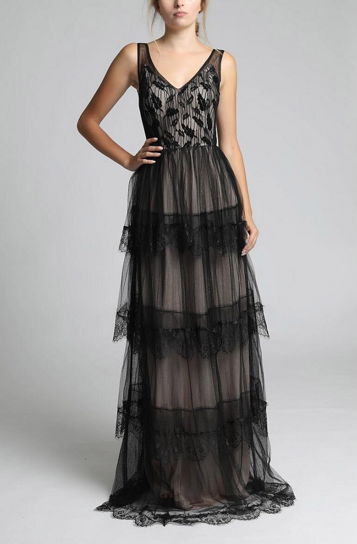 SOKY SOKA  DRESS BLACK-NUDE 62002-2