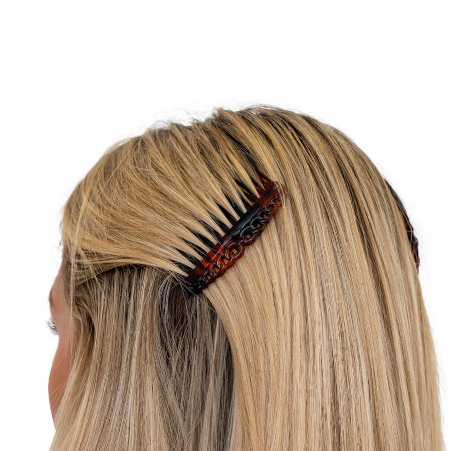 French Chain Side Hair Combs 7cm (Pair) Tortoiseshell | Ebuni Hair Accessories (In Hair 01)