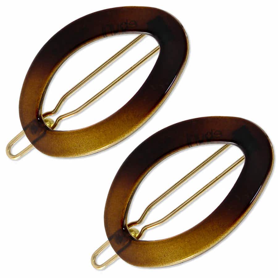 Small French Oval Hair Clips | Made in France |  For Fine/Short/Thin Hair |  Colour: Tortoiseshell/Brown | Ebuni Hair Accessories