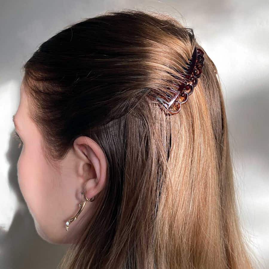 French Swirl Side Hair Combs 7cm - Pair (Tortoiseshell) In Hair | Ebuni Hair Accessories