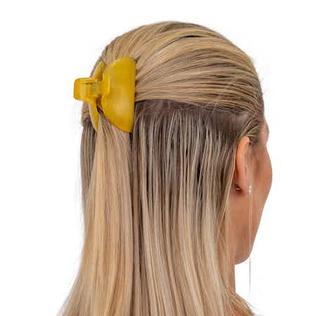 7cm Agami Hair Claw Clip Made in France | Yellow Hair Claw shown in Hair | Ebuni Hair Accessories