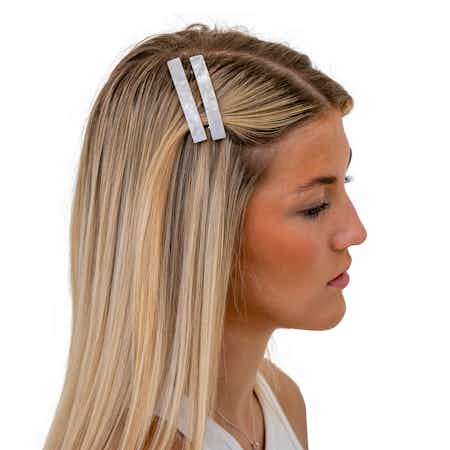 7.5cm Rectangle Hair Barrette Clips | Ebuni Handmade | In Hair 1 | White Berlingot
