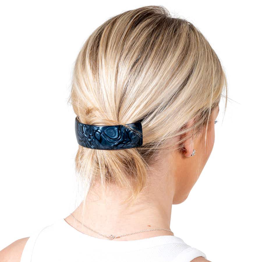 10cm Curved Barrette - Blue Magma | In Hair 2 | Ebuni Hair Accessories