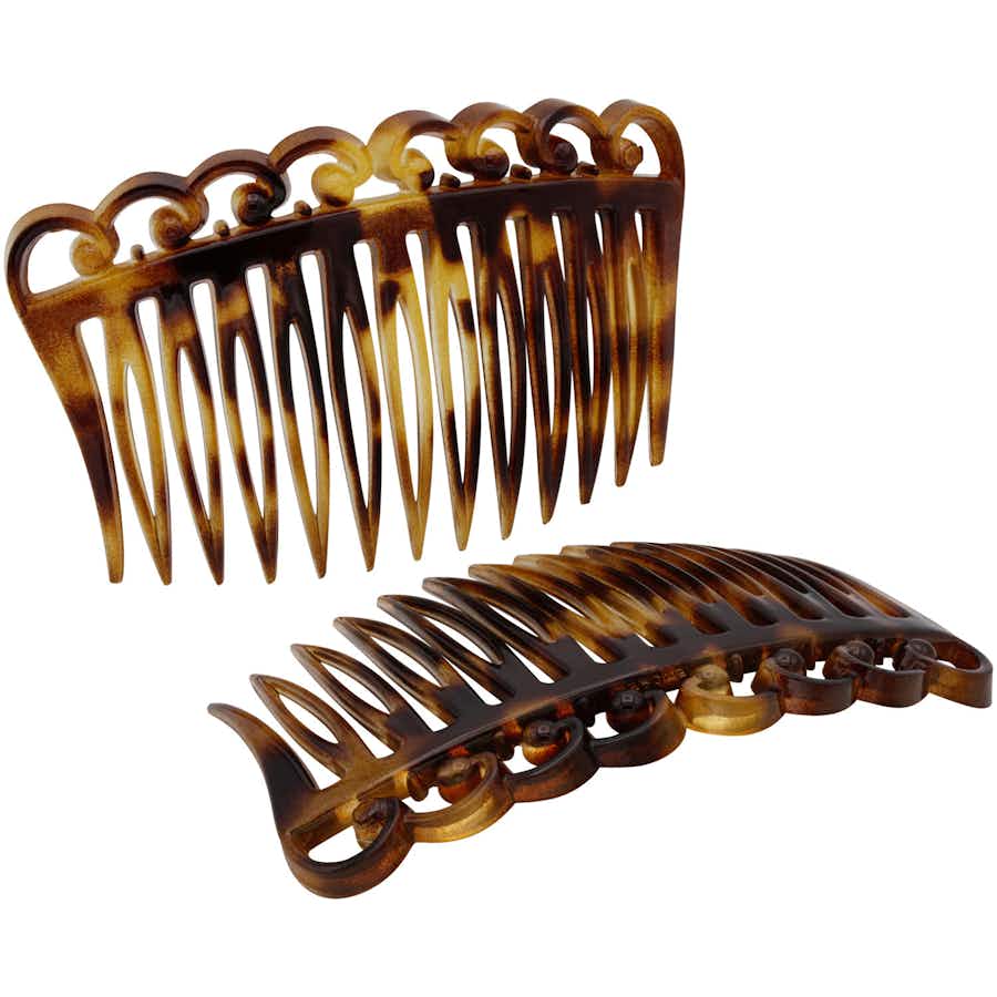 French Swirl Side Hair Combs 7cm - Pair | Light Tortoiseshell | Ebuni Hair Accessories