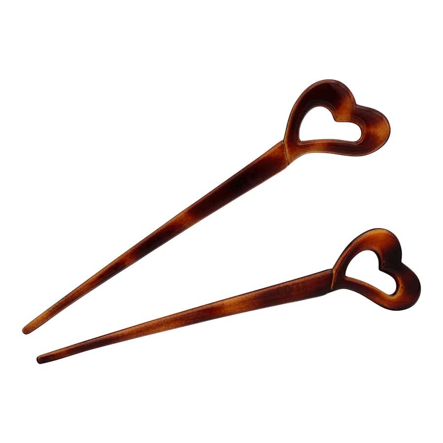 Love Heart 15cm French Hair Sticks | Tortoiseshell | Main Image | Ebuni Hair Accessories