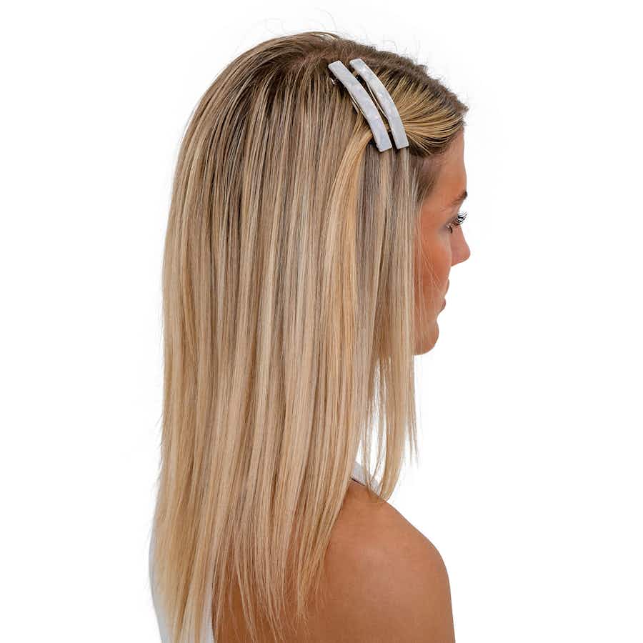 7.5cm Rectangle Hair Barrette Clips | Ebuni Handmade | In Hair 2 | White Berlingot