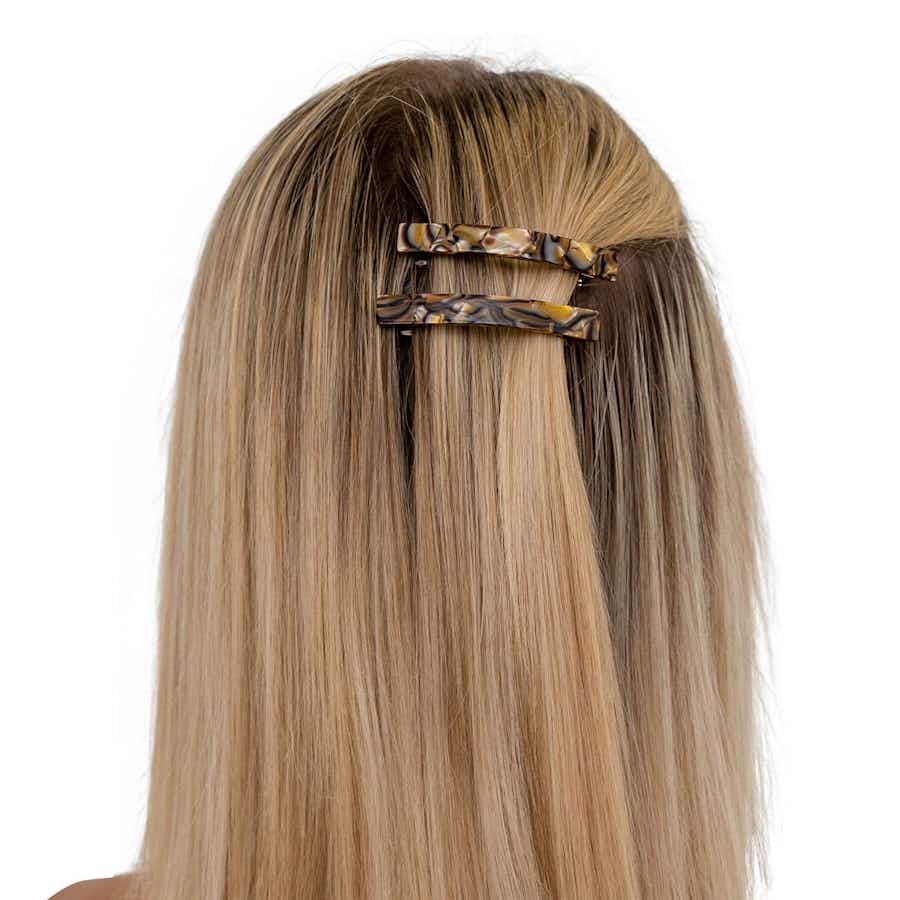 7.5cm Rectangle Hair Barrette Clips | Ebuni Handmade | In Hair 1 | Onyx