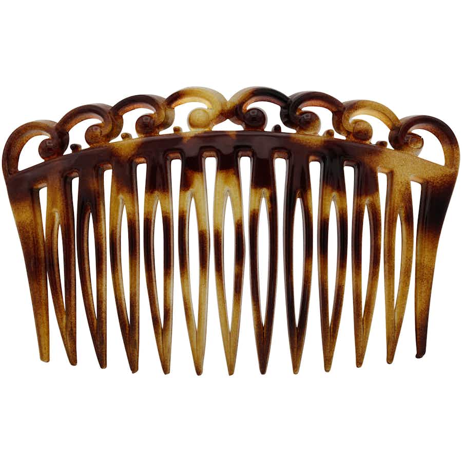 French Swirl Side Hair Combs 7cm - Pair | Light Tortoiseshell - Front | Ebuni Hair Accessories