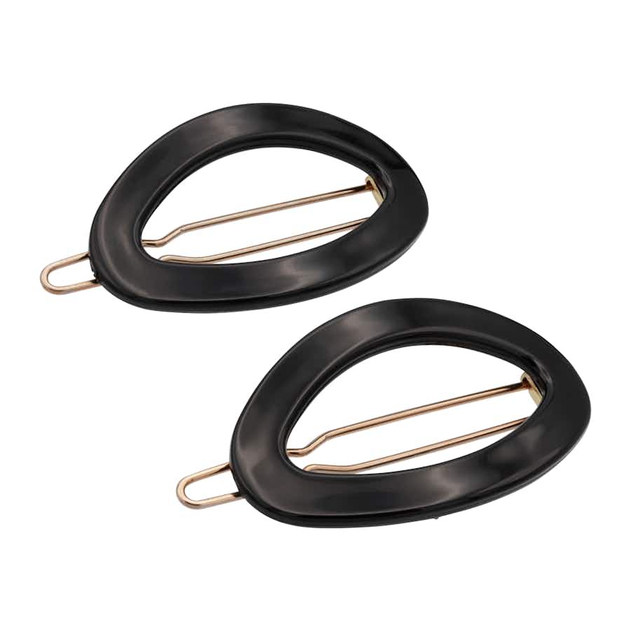 Small French Oval Hair Clips | Made in France | For Fine/Short/Thin Hair | Colour: Black | Ebuni Hair Accessories