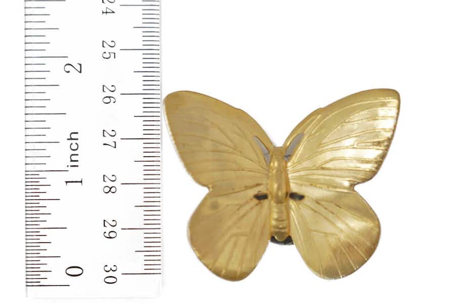Brass Butterfly Magnet next to ruler