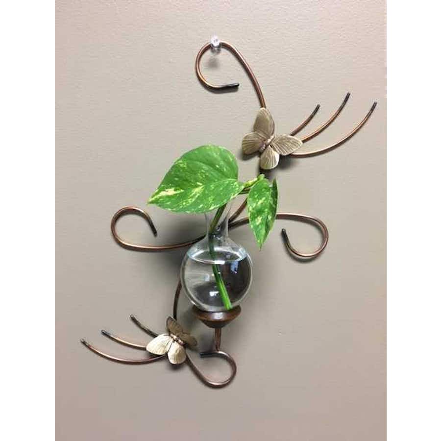 Wall Hanging Plant Propagation Rooter Vase with plant cutting on tan wall